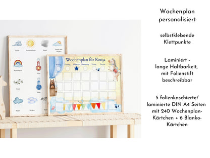 Personalisierter Wochenplan "Heissluftballon" personalisiert für Kinder mit 246 Routine Karten, Montessori Routineplan von Familie Nordstern