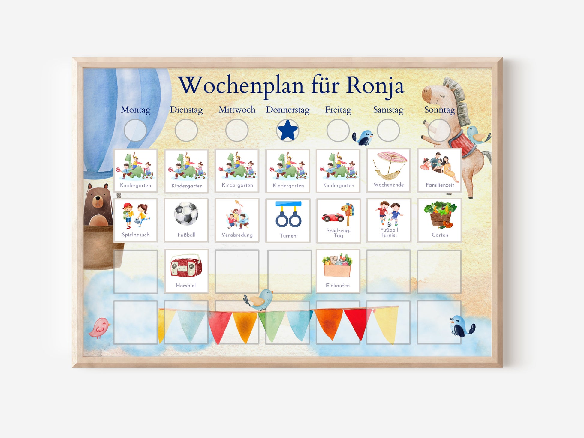 Personalisierter Wochenplan "Heissluftballon" personalisiert für Kinder mit 246 Routine Karten, Montessori Routineplan von Familie Nordstern