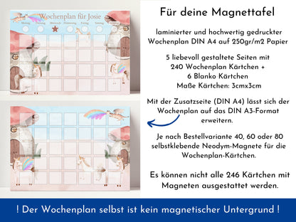 Personalisierter Wochenplan "Drache und Einhorn" für Kinder, 246 Routine Karten, Tagesplan mit 40-80 Magneten, Routineplan mit Bildkarten