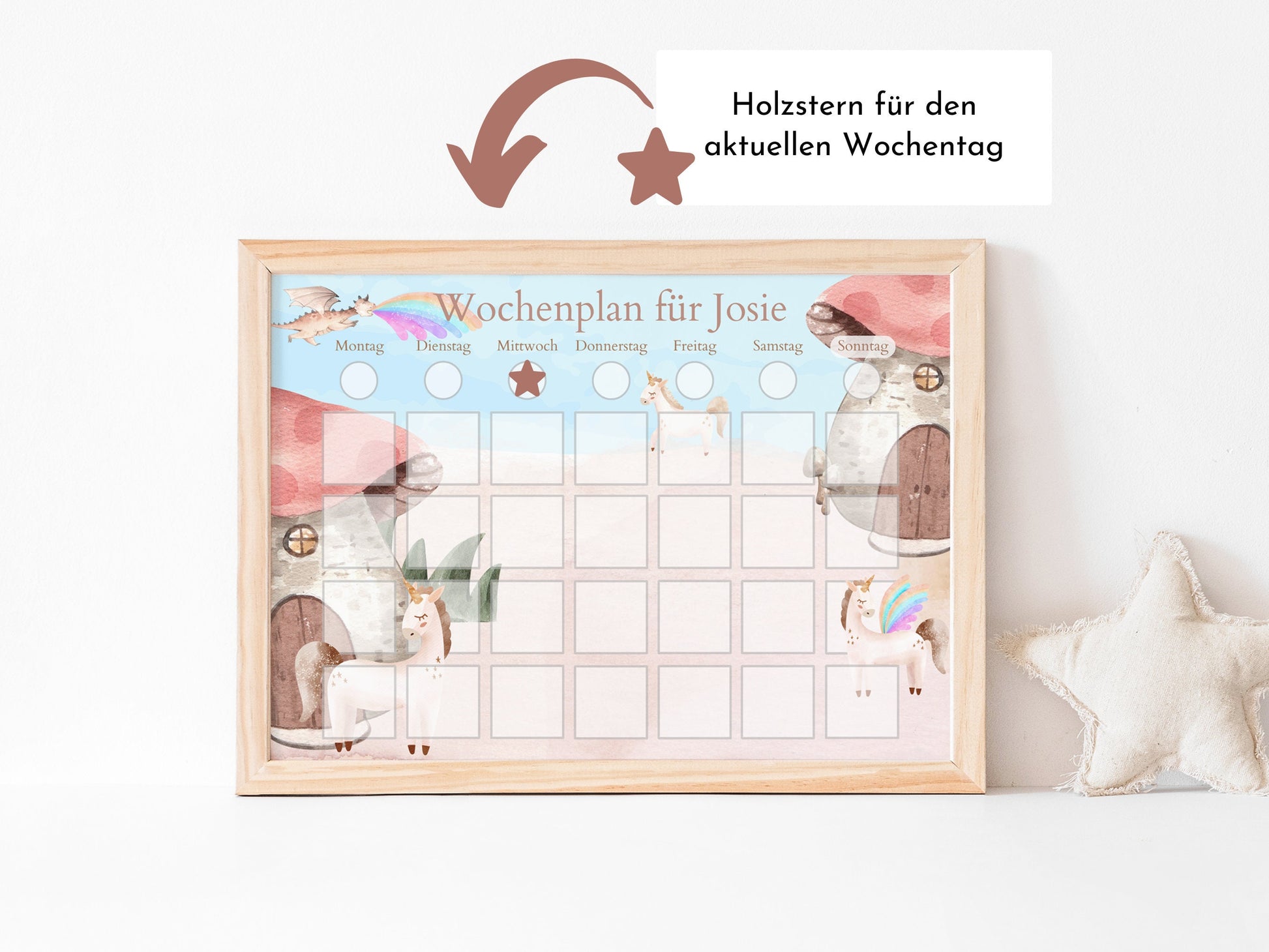 Personalisierter Wochenplan "Drache und Einhorn" für Kinder, 246 Routine Karten, Tagesplan mit 40-80 Magneten, Routineplan mit Bildkarten