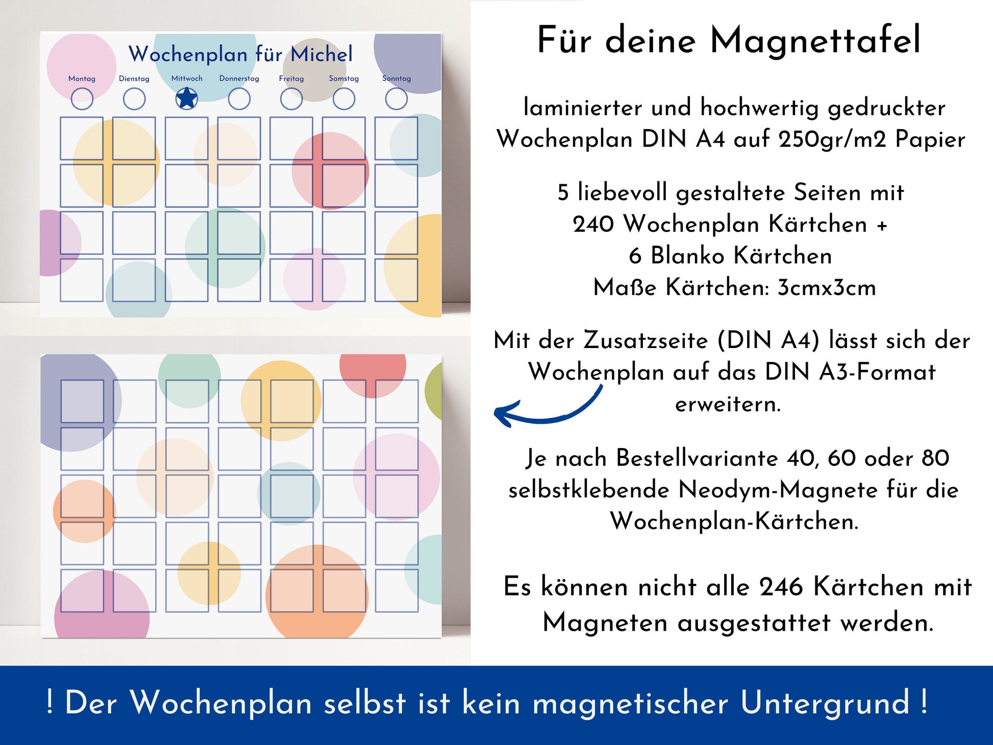 Magnetboard Wochenplan "Bunte Kreise" für Kinder, 246 Routine Karten, 40-80 Neodym-Magnete, Montessori Routineplan von Familie Nordstern