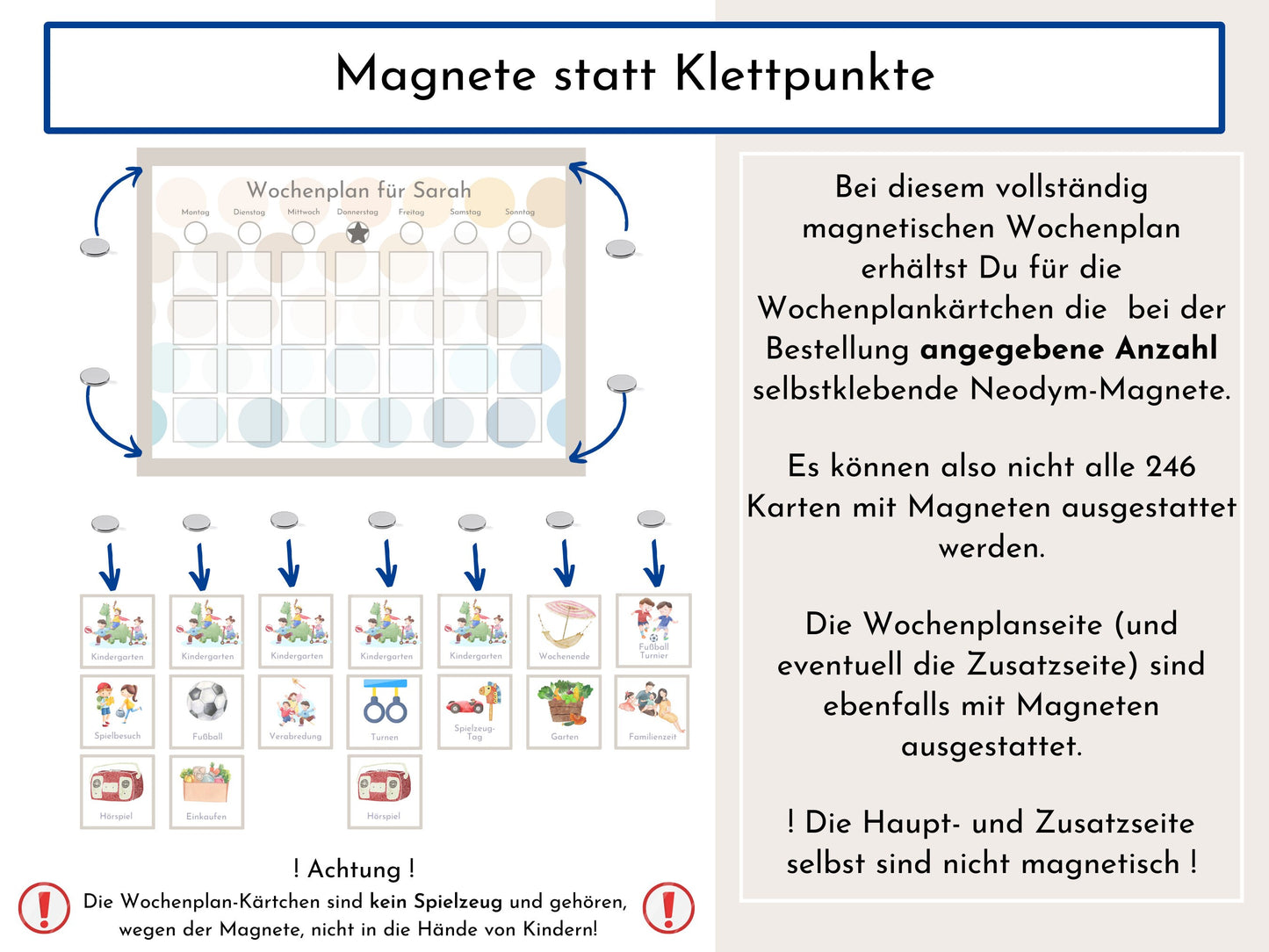 Magnetboard Wochenplan "Kreise Beach" für Kinder und Teenager, 246 Routine Karten, Neodym-Magnete, Routineplan von Familie Nordstern