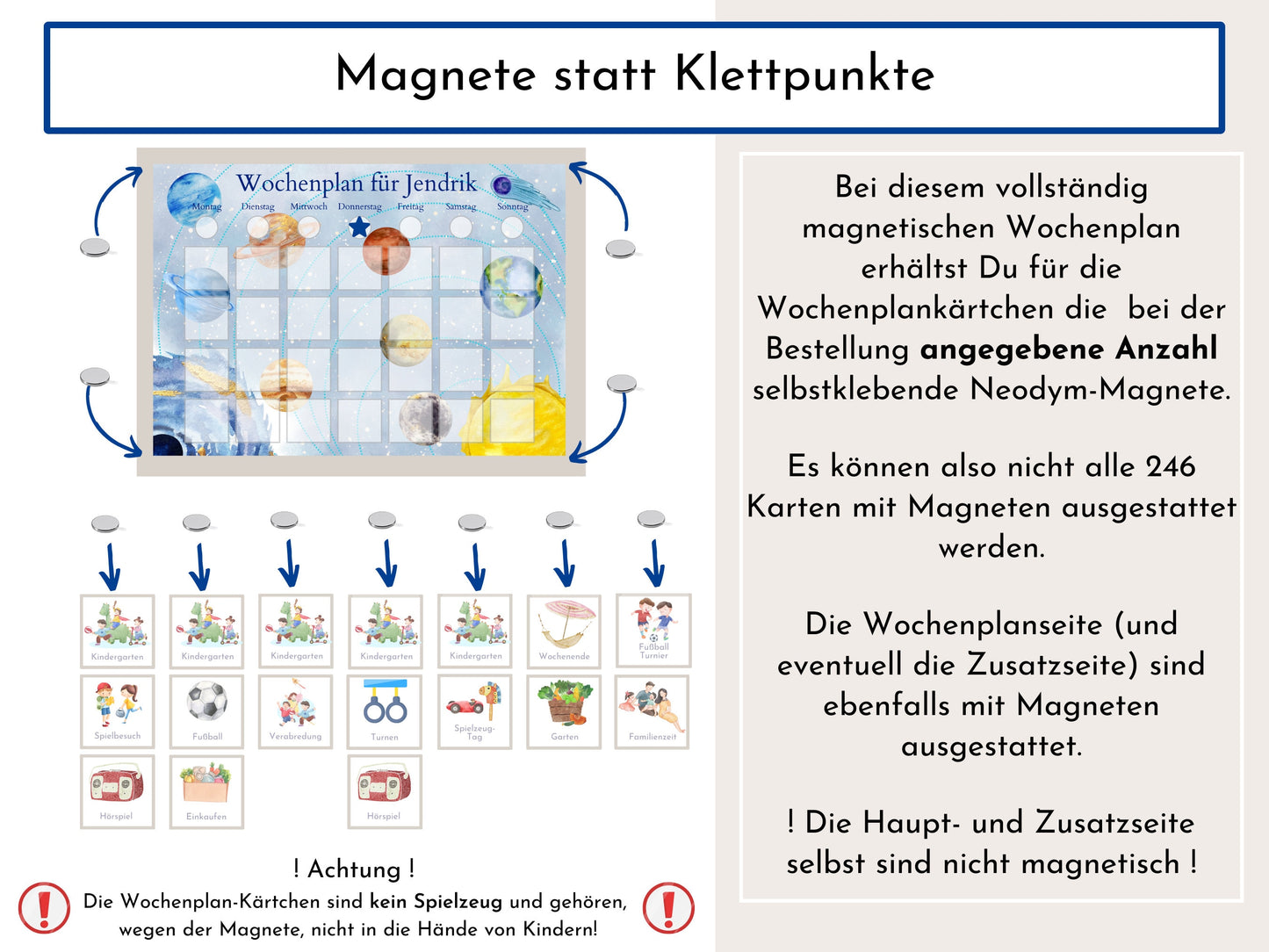 Wochenplan für dein Magnetboard, 246 Routine Karten für Kinder und Jugendliche, Neodym-Magnete, Routineplan "Milchstraße"