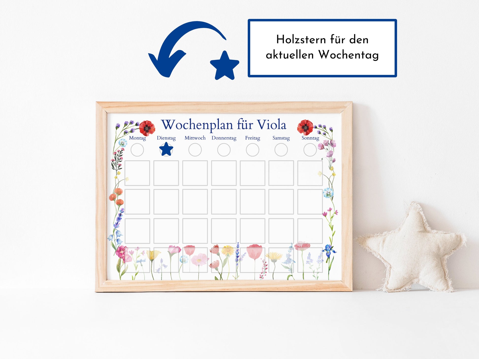 Magnetboard Wochenplan "Blumen" personalisiert für Kinder und Teenager, 246 Routine Karten, 40-80 Neodym-Magnete, Montessori Routineplan