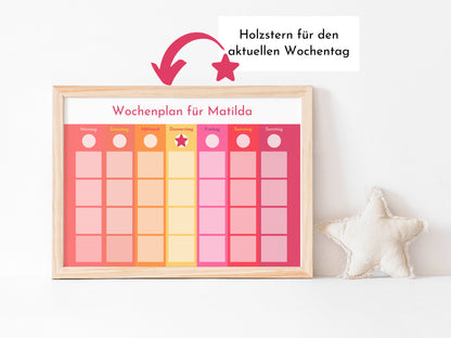 Wochenplan "Sonnenaufgang" mit Name personalisiert, 246 Routine Karten, laminiert magnetisch, Routineplan für Kinder und Jugendliche