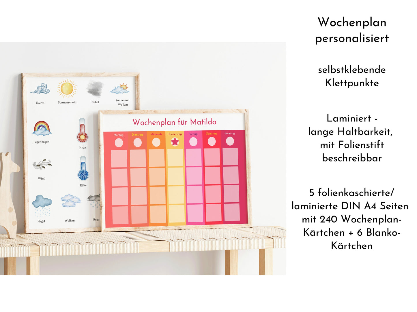 Wochenplan "Sonnenaufgang" mit Name personalisiert, 246 Routine Karten, laminiert magnetisch, Routineplan für Kinder und Jugendliche