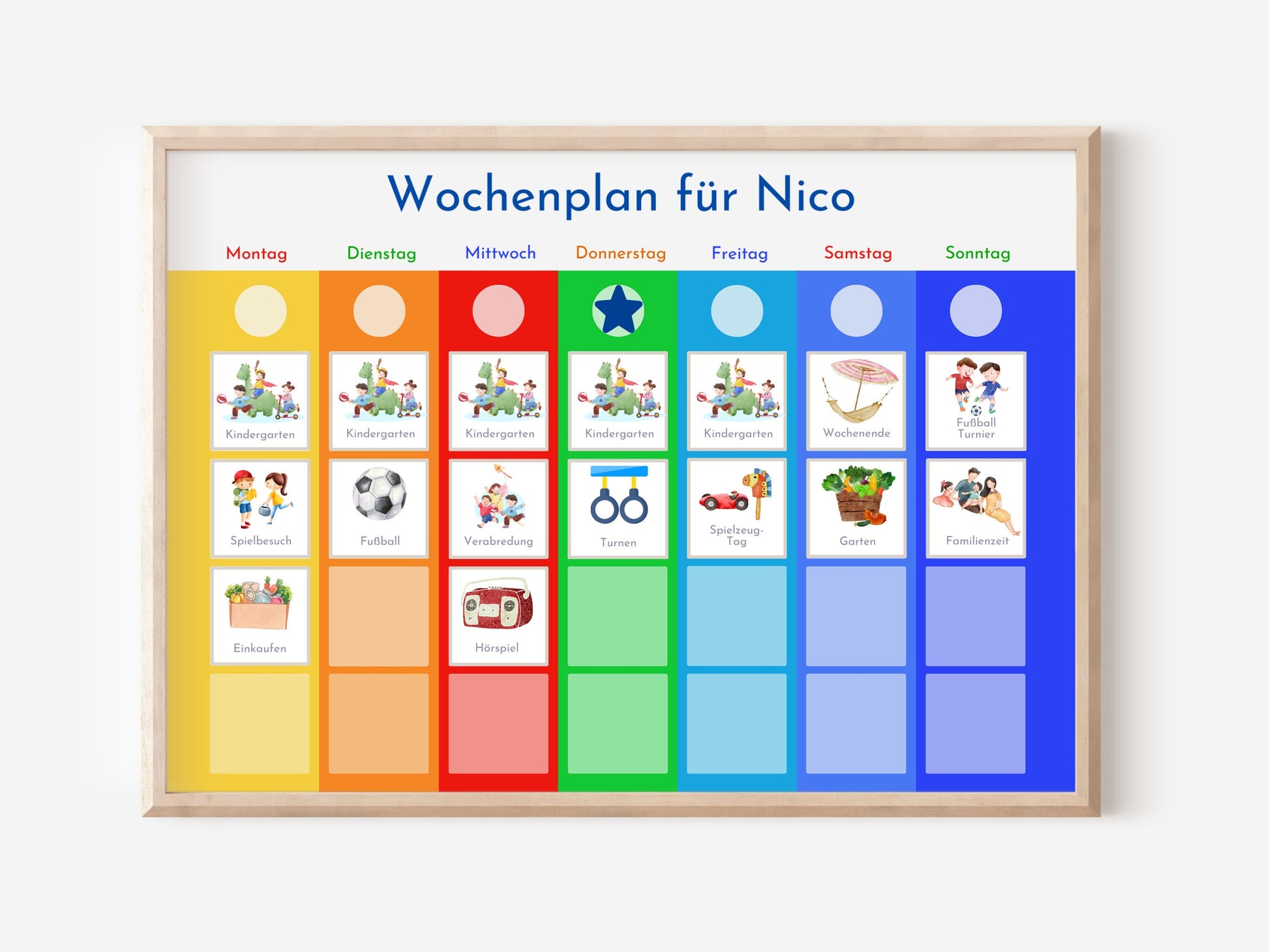 Wochenplan "Montessori" mit Name personalisiert, 246 Routine Karten, laminiert magnetisch Klett, Routineplan für Kinder und Jugendliche