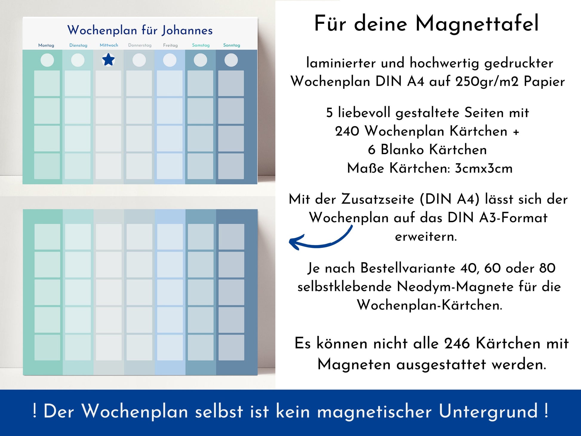 Magnetboard Wochenplan "Winter" personalisiert, Kinder und Teenager, 246 Routine Karten, Neodym-Magnete, Routineplan von Familie Nordstern