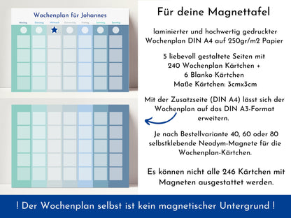 Magnetboard Wochenplan "Winter" personalisiert, Kinder und Teenager, 246 Routine Karten, Neodym-Magnete, Routineplan von Familie Nordstern