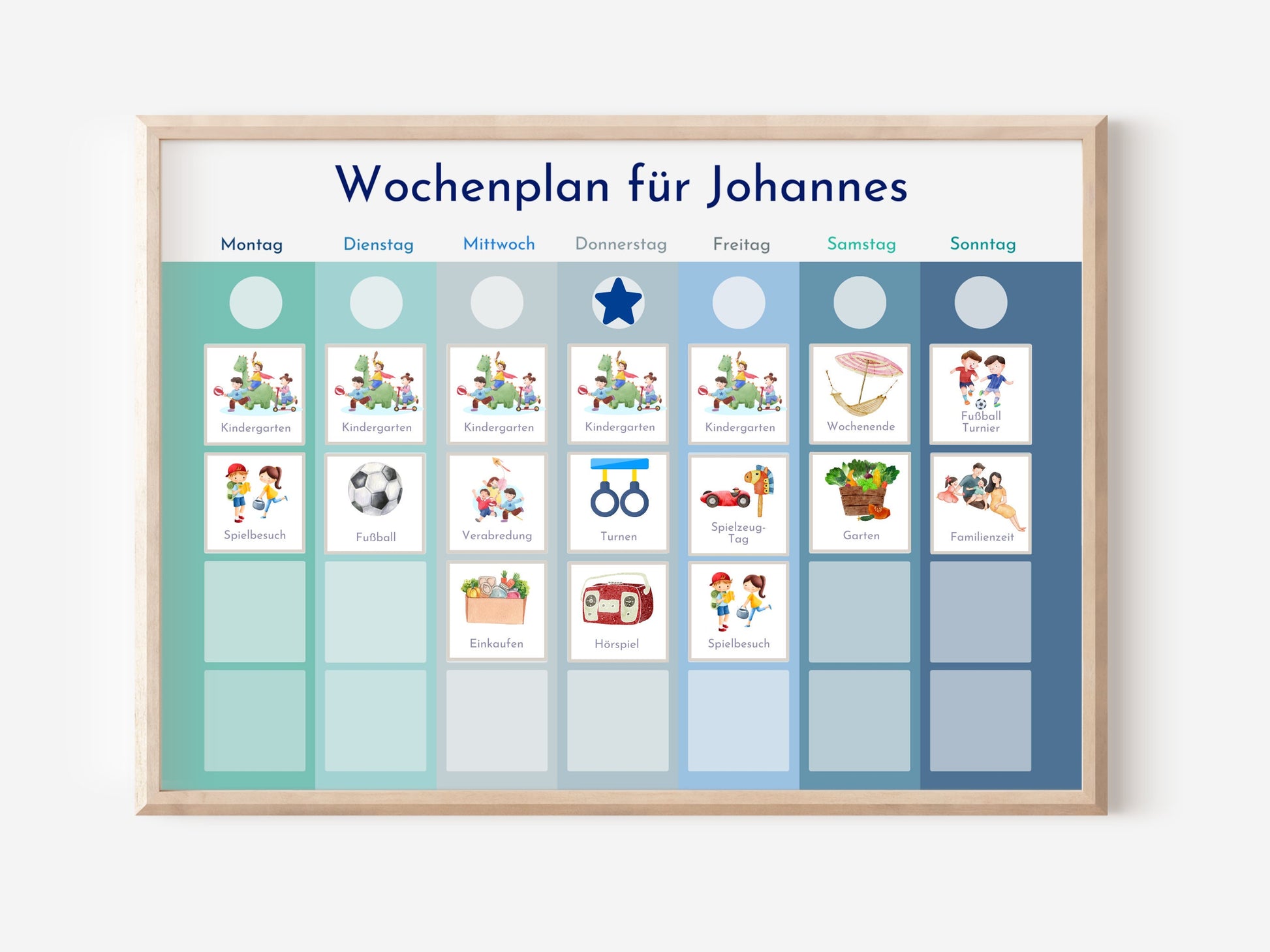 Magnetboard Wochenplan "Winter" personalisiert, Kinder und Teenager, 246 Routine Karten, Neodym-Magnete, Routineplan von Familie Nordstern