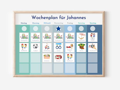 Magnetboard Wochenplan "Winter" personalisiert, Kinder und Teenager, 246 Routine Karten, Neodym-Magnete, Routineplan von Familie Nordstern