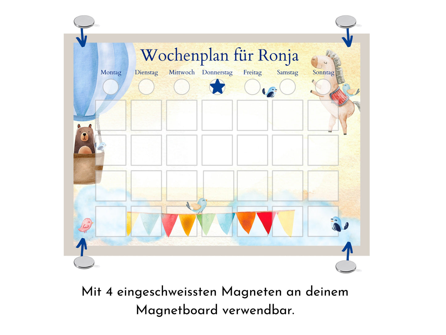 Personalisierter Wochenplan "Heissluftballon" personalisiert für Kinder mit 246 Routine Karten, Montessori Routineplan von Familie Nordstern