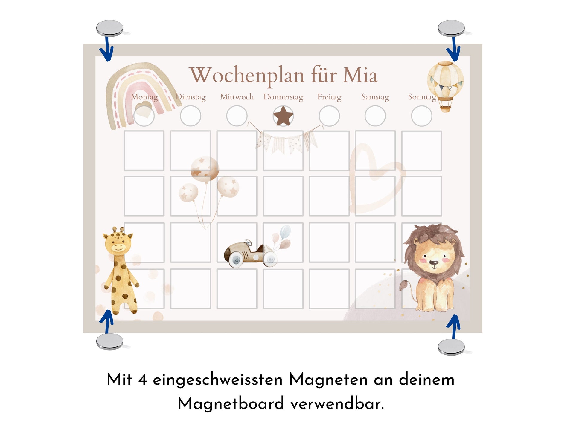 Personalisierter Wochenplaner "Boho" mit 246 Routine Karten für Kinder, laminiert, magnetisch, Montessori Routineplan von Familie Nordstern