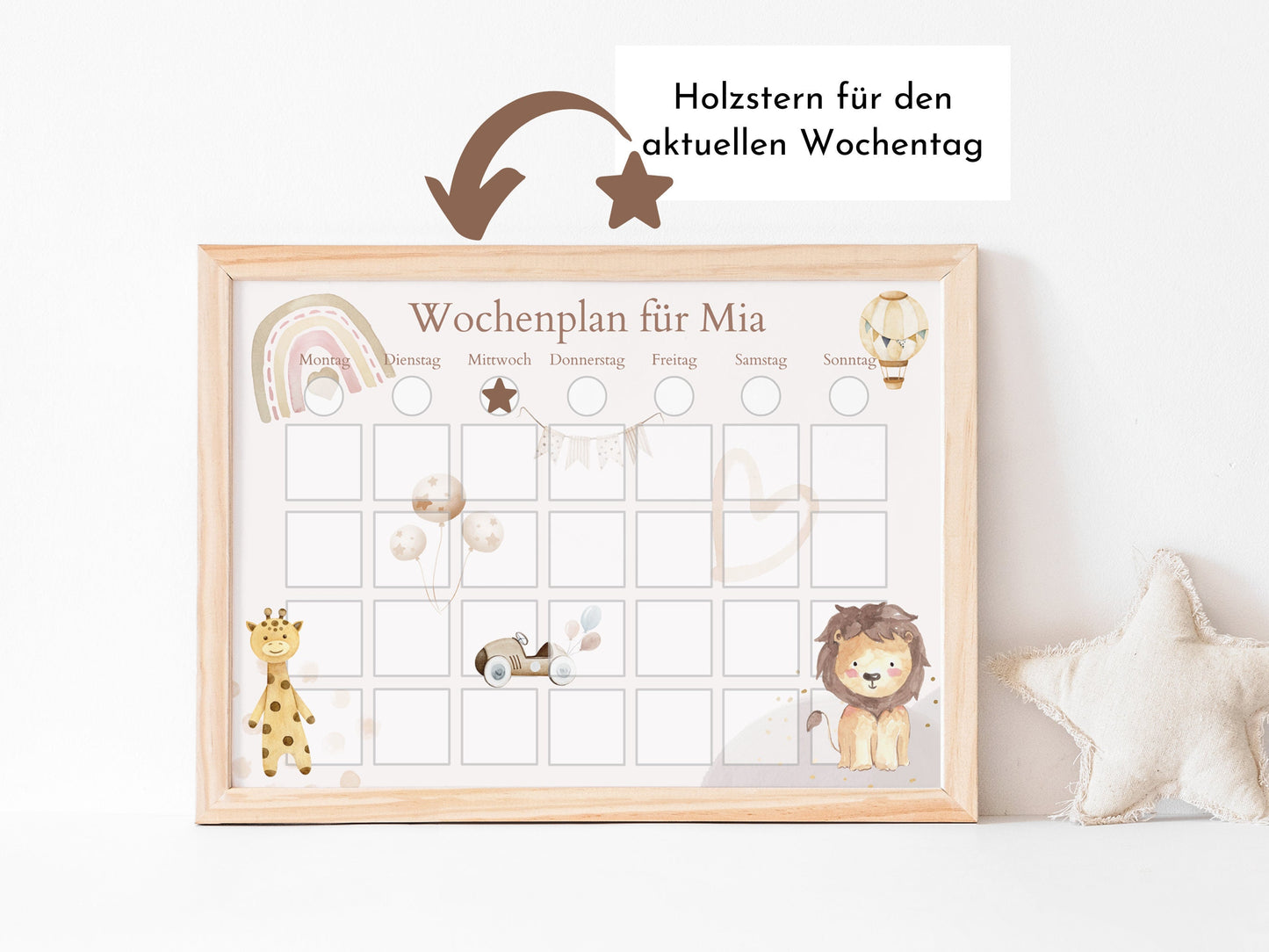 Personalisierter Wochenplaner "Boho" mit 246 Routine Karten für Kinder, laminiert, magnetisch, Montessori Routineplan von Familie Nordstern