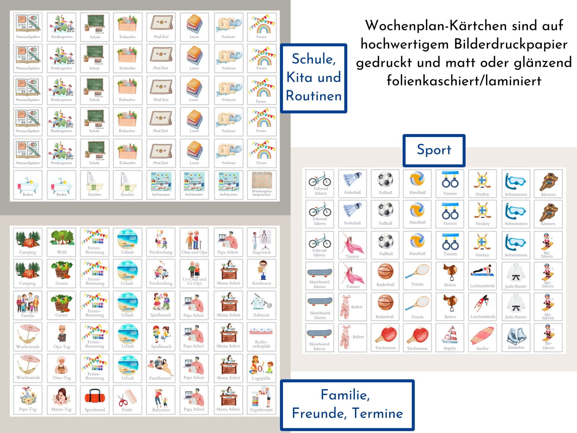 Personalisierter Wochenplaner "Boho" mit 246 Routine Karten für Kinder, laminiert, magnetisch, Montessori Routineplan von Familie Nordstern