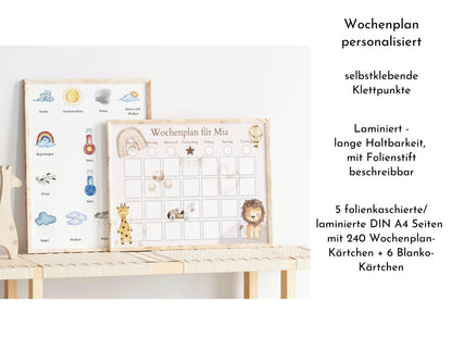 Personalisierter Wochenplaner "Boho" mit 246 Routine Karten für Kinder, laminiert, magnetisch, Montessori Routineplan von Familie Nordstern