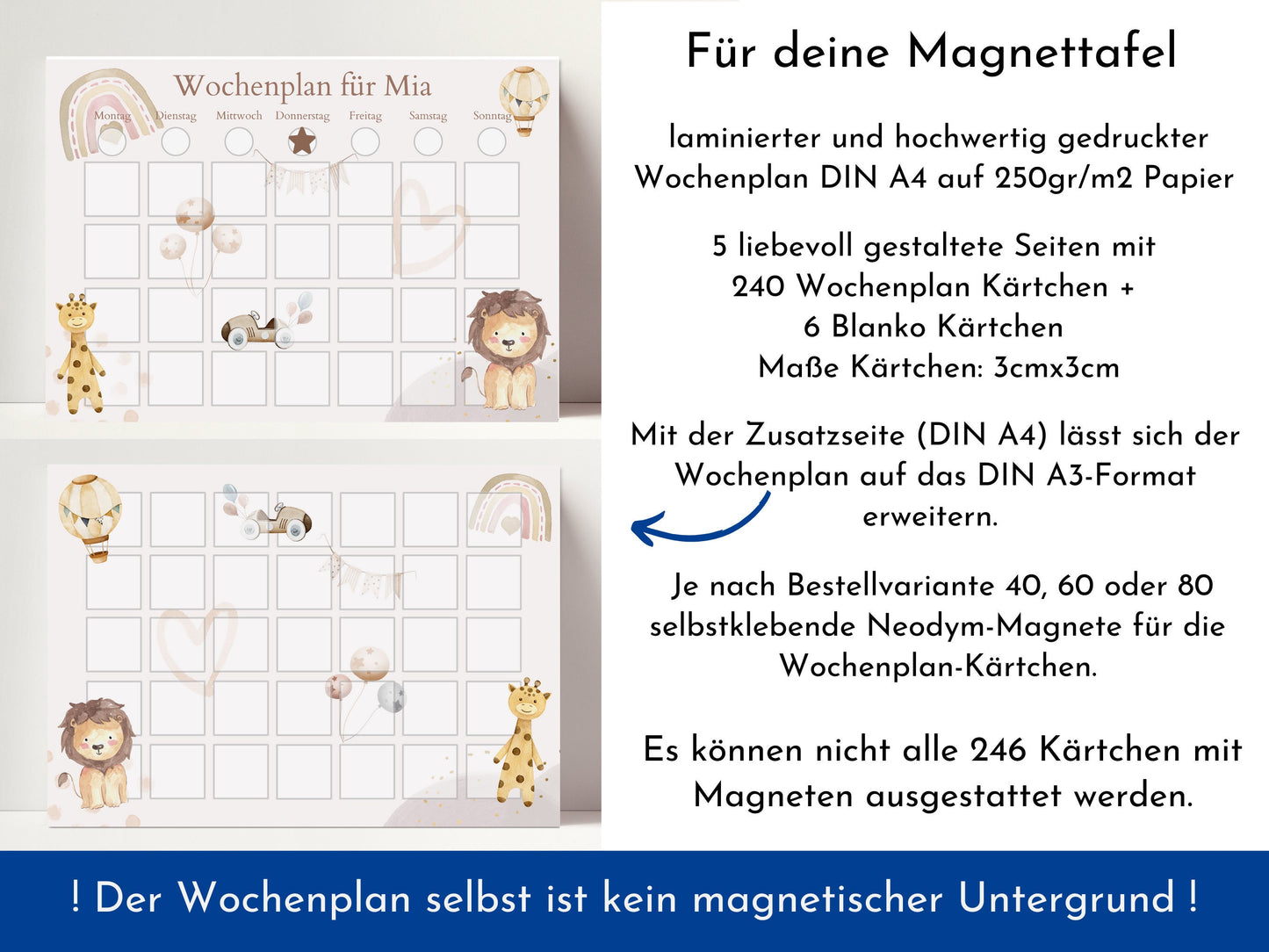 Magnetboard Wochenplan "Boho" personalisiert für Kinder, 246 Routine Karten, Neodym-Magnete, Montessori Routineplan von Familie Nordstern