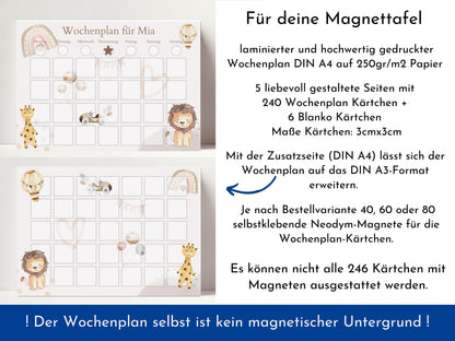 Magnetboard Wochenplan "Boho" personalisiert für Kinder, 246 Routine Karten, Neodym-Magnete, Montessori Routineplan von Familie Nordstern