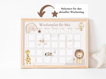 Magnetboard Wochenplan "Boho" personalisiert für Kinder, 246 Routine Karten, Neodym-Magnete, Montessori Routineplan von Familie Nordstern