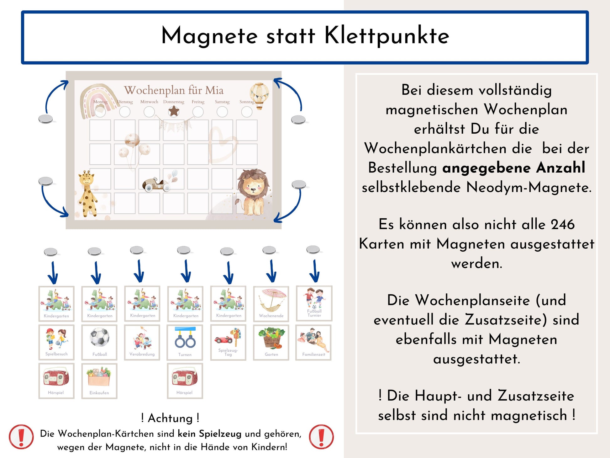 Magnetboard Wochenplan "Boho" personalisiert für Kinder, 246 Routine Karten, Neodym-Magnete, Montessori Routineplan von Familie Nordstern