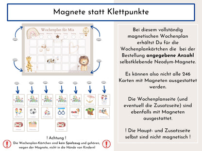 Magnetboard Wochenplan "Boho" personalisiert für Kinder, 246 Routine Karten, Neodym-Magnete, Montessori Routineplan von Familie Nordstern