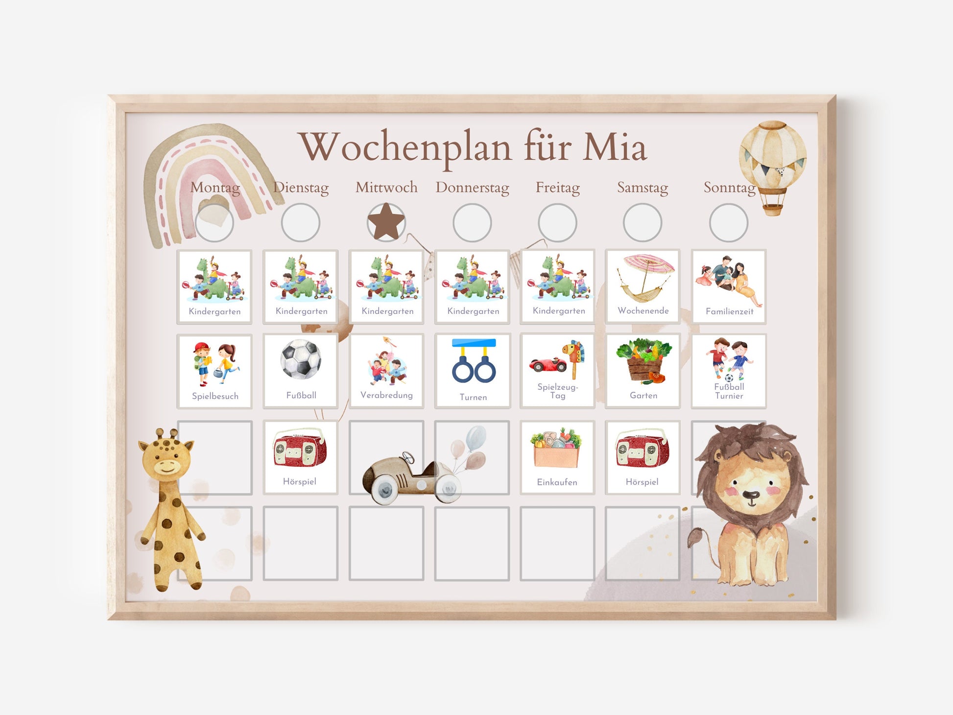 Magnetboard Wochenplan "Boho" personalisiert für Kinder, 246 Routine Karten, Neodym-Magnete, Montessori Routineplan von Familie Nordstern