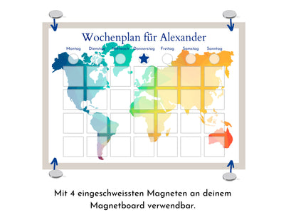 Personalisierter Kinder Wochenplan "Weltkarte" mit 246 Routine Karten, Montessori Routineplan für einen entspannten Tagesablauf