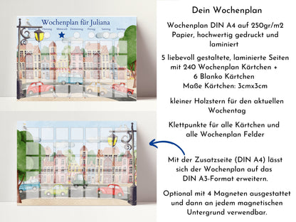 Wochenplan "Stadt" mit Name personalisiert, 246 Routine Karten, laminiert, magnetisch, Montessori Kinder Routineplan von Familie Nordstern