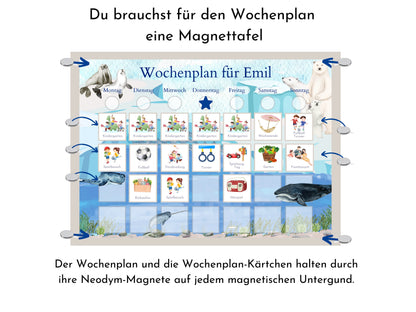 Magnetboard Wochenplan "Polarmeer" für Kinder und Teenager, 246 Routine Karten, 40-80 Neodym-Magnete, Routineplan von Familie Nordstern