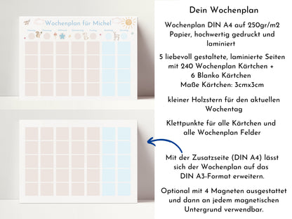 Wochenplan "Waldtiere Pastell" personalisiert für Kinder u. Teenager, 246 Routine Karten, optional magnetisch, Routineplan Familie Nordstern