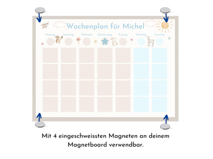 Wochenplan "Waldtiere Pastell" personalisiert für Kinder u. Teenager, 246 Routine Karten, optional magnetisch, Routineplan Familie Nordstern