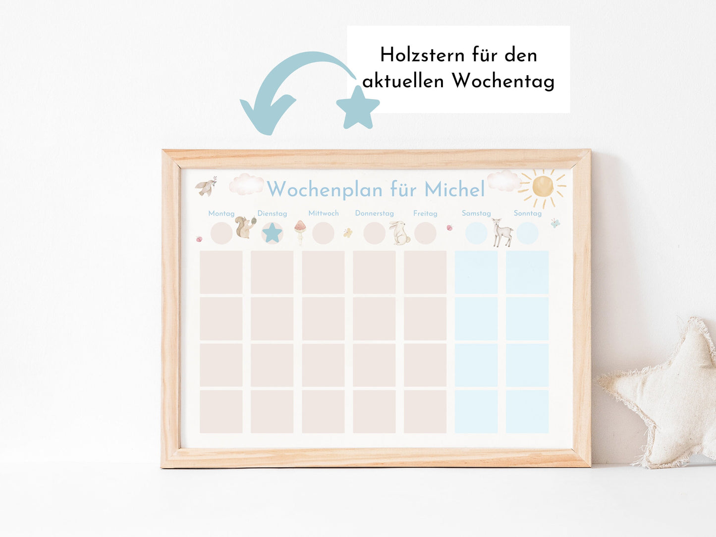 Wochenplan "Waldtiere Pastell" personalisiert für Kinder u. Teenager, 246 Routine Karten, optional magnetisch, Routineplan Familie Nordstern