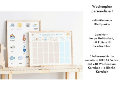 Wochenplan "Waldtiere Pastell" personalisiert für Kinder u. Teenager, 246 Routine Karten, optional magnetisch, Routineplan Familie Nordstern