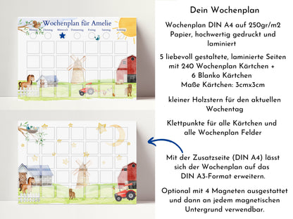 Wochenplan "Bauernhof" mit Name personalisiert, 246 Routine Karten, magnetisch, Routineplan für Kinder von Familie Nordstern