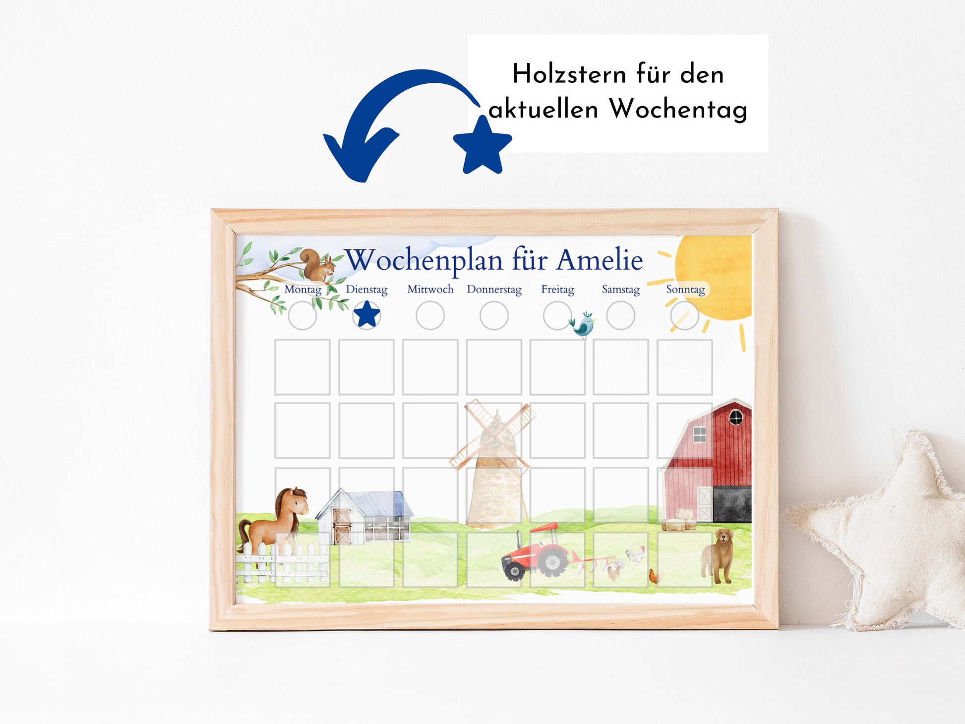 Wochenplan "Bauernhof" mit Name personalisiert, 246 Routine Karten, magnetisch, Routineplan für Kinder von Familie Nordstern