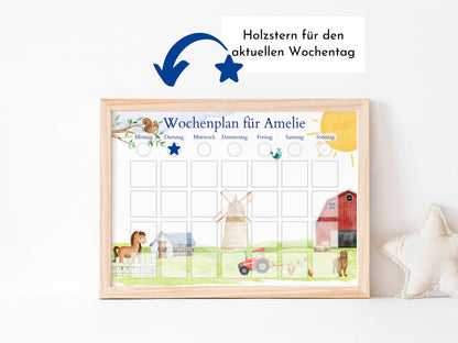 Wochenplan "Bauernhof" mit Name personalisiert, 246 Routine Karten, magnetisch, Routineplan für Kinder von Familie Nordstern