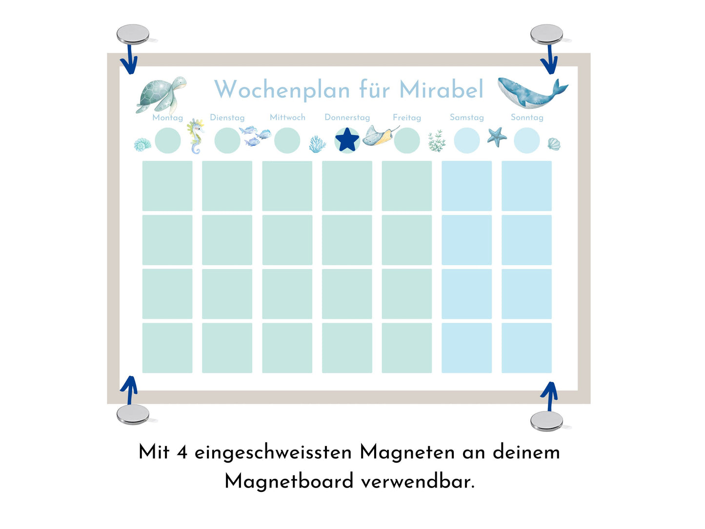 Personalisierter Wochenplan "Atlantik", 246 Wochenplan Karten, laminiert, magnetisch, Montessori Kinder Routineplan von Familie Nordstern