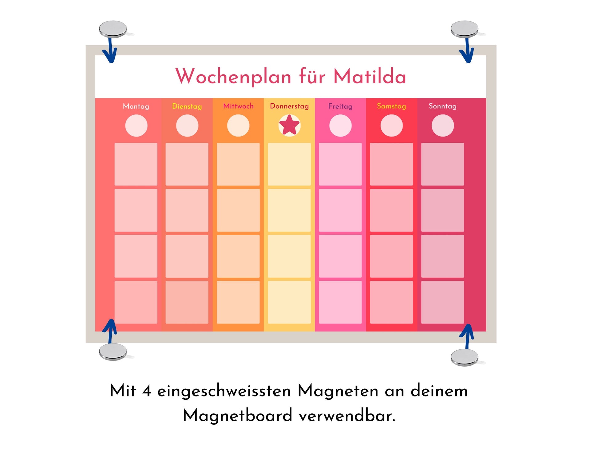 Wochenplan "Sonnenaufgang" mit Name personalisiert, 246 Routine Karten, laminiert magnetisch, Routineplan für Kinder und Jugendliche