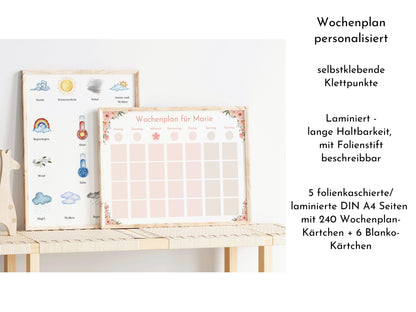 Wochenplan "Rosen" mit Name personalisiert, 246 Routine Karten, laminiert magnetisch Klett, Routineplan für Kinder und Jugendliche