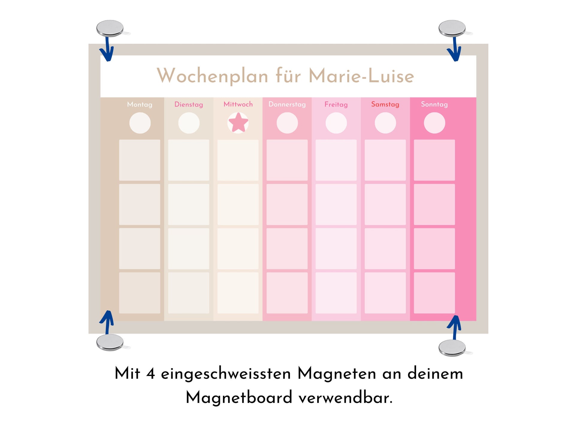 Wochenplan "Rosa Beige" mit 246 Routine Wochenkarten, personalisiert, Klett, laminiert, magnetisch, Routineplan für Kinder Kita und Schule