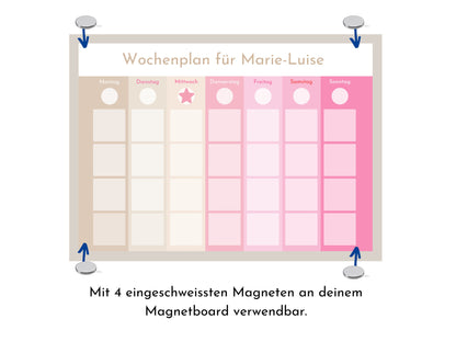 Wochenplan "Rosa Beige" mit 246 Routine Wochenkarten, personalisiert, Klett, laminiert, magnetisch, Routineplan für Kinder Kita und Schule