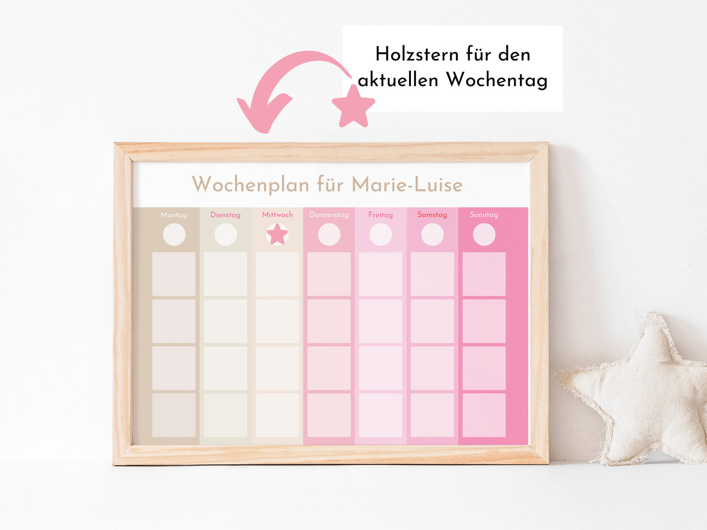 Wochenplan "Rosa Beige" mit 246 Routine Wochenkarten, personalisiert, Klett, laminiert, magnetisch, Routineplan für Kinder Kita und Schule