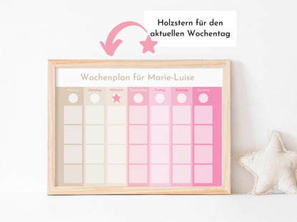 Wochenplan "Rosa Beige" mit 246 Routine Wochenkarten, personalisiert, Klett, laminiert, magnetisch, Routineplan für Kinder Kita und Schule