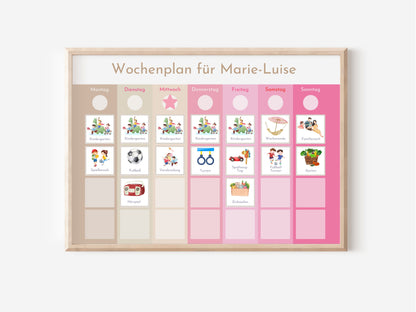 Wochenplan "Rosa Beige" mit 246 Routine Wochenkarten, personalisiert, Klett, laminiert, magnetisch, Routineplan für Kinder Kita und Schule