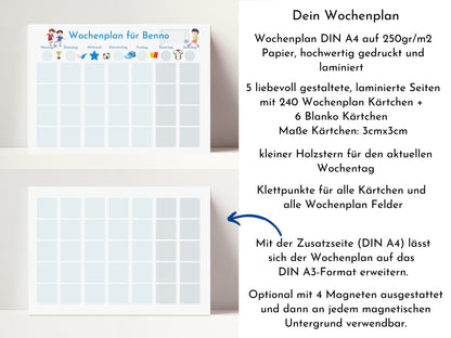 Personalisierter Wochenplan "Fussball", 246 Routine Karten, Klett, laminiert magnetisch, Montessori Routineplan für Kinder und Jugendliche