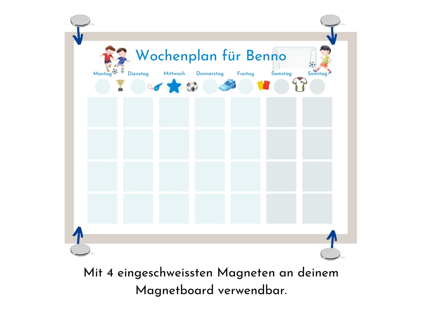 Personalisierter Wochenplan "Fussball", 246 Routine Karten, Klett, laminiert magnetisch, Montessori Routineplan für Kinder und Jugendliche