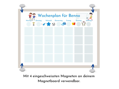 Personalisierter Wochenplan "Fussball", 246 Routine Karten, Klett, laminiert magnetisch, Montessori Routineplan für Kinder und Jugendliche