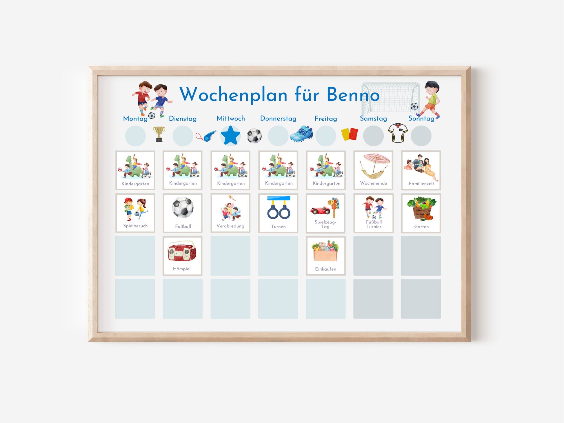 Personalisierter Wochenplan "Fussball", 246 Routine Karten, Klett, laminiert magnetisch, Montessori Routineplan für Kinder und Jugendliche