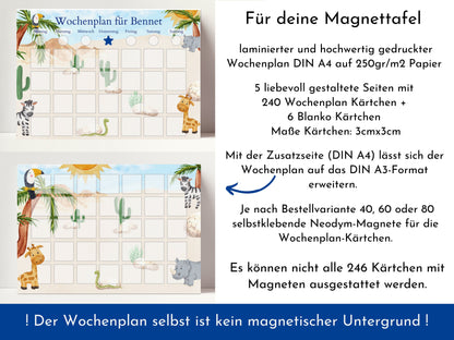 Magnetboard Wochenplan "Giraffe und Nashorn" für Kinder, 246 Routine Karten, 40-80 Magnete, Montessori Routineplan von Familie Nordstern