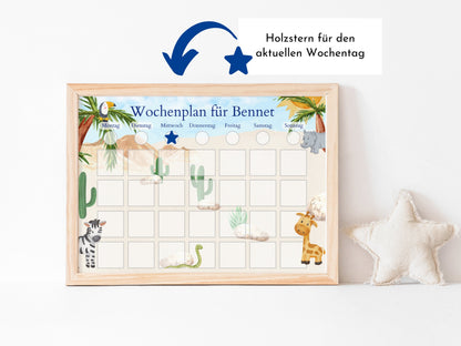 Magnetboard Wochenplan "Giraffe und Nashorn" für Kinder, 246 Routine Karten, 40-80 Magnete, Montessori Routineplan von Familie Nordstern